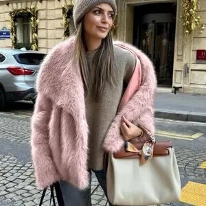 Pink Faux Fur Coat Shaggy Faux Fur Jacket Thick Winter